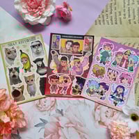 Selection of A6 Sticker Sheets (Saiki K, Silly Kitties, Yakuza)