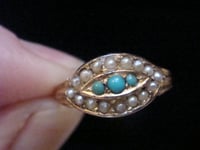 Image 4 of EDWARDIAN 9CT TURQUOISE AND PEARL EVIL EYE RING 1.5G