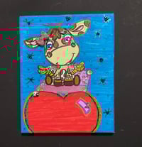 Image 1 of Mixed Media Painting Flying Cow on Heart