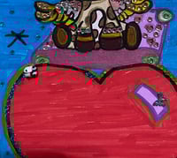 Image 3 of Mixed Media Painting Flying Cow on Heart