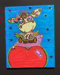 Image 4 of Mixed Media Painting Flying Cow on Heart