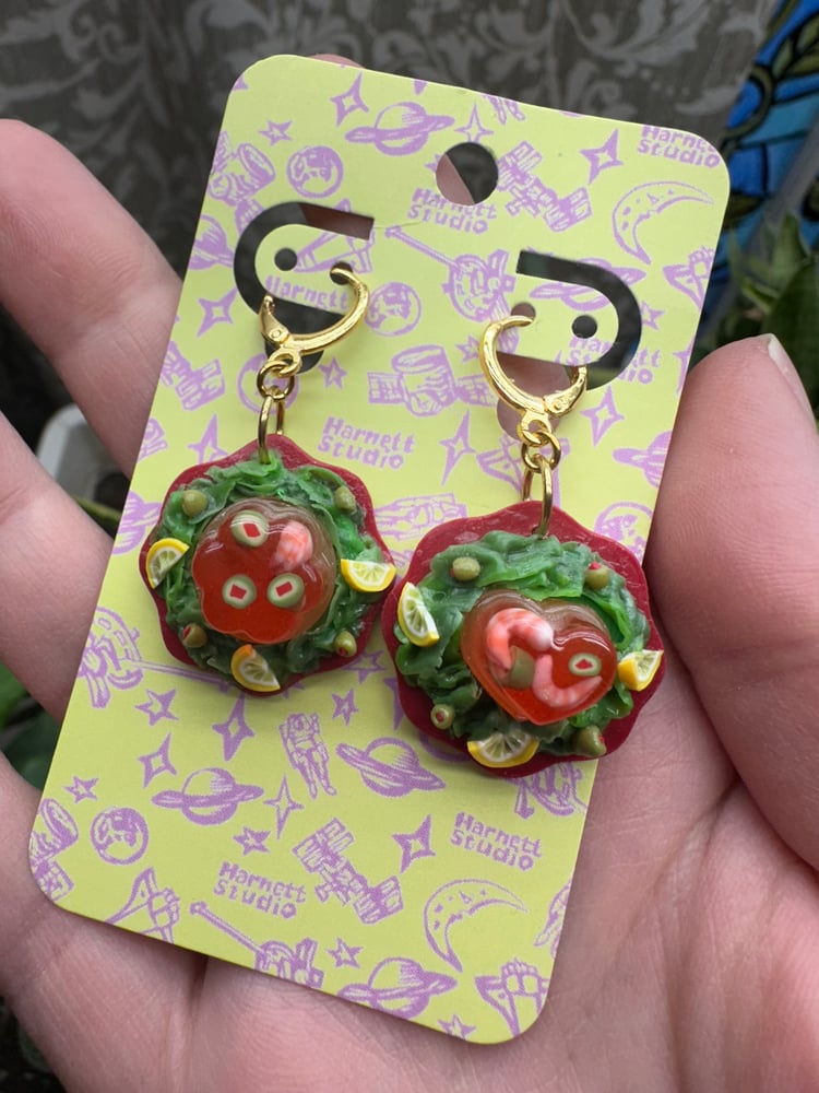 Image of Shrimp and Olives Gelatin Earrings
