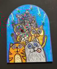 Image 2 of Cats love Fish mixed media painting 