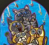 Image 3 of Cats love Fish mixed media painting 
