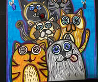 Image 4 of Cats love Fish mixed media painting 