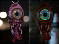 Image 1 of Color Burst Twisted tongue pendant, OOAK green purple orange blue Glow