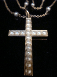 Image 5 of EDWARDIAN 15CT CULTUREd PEARL CROSS AND PEARL CHAIN NECKLACE 6G