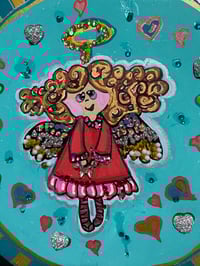 Image 2 of Mixed Media Angel Painting on Round Canvas