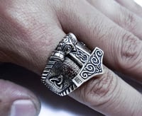 Image 2 of 👑The Armored Kingdom Thor’s Hammer Godforge Ring-Scratch Resistant-Exclusive-Rust Proof-Viking