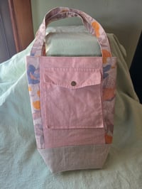 Image 1 of Linen Small Tote Bag in Peachy Patchwork 