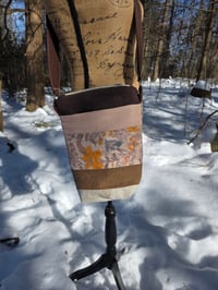 Image 1 of Linen Medium Zippered Purse in Brown Patchwork 