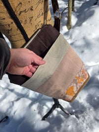 Image 6 of Linen Medium Zippered Purse in Brown Patchwork 