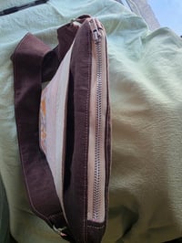 Image 7 of Linen Medium Zippered Purse in Brown Patchwork 