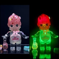 Image 1 of Valentines Day Love Potion Double Cast Kewpie Resin Figure Green and Red Glow in the Dark Skeleton