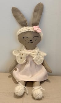 Image 1 of Handmade Fabric Rabbit Doll with Crochet Details