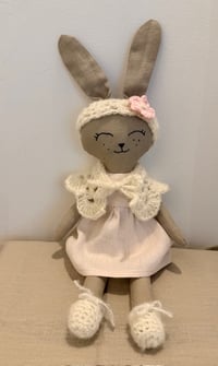 Image 2 of Handmade Fabric Rabbit Doll with Crochet Details