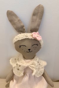 Image 3 of Handmade Fabric Rabbit Doll with Crochet Details
