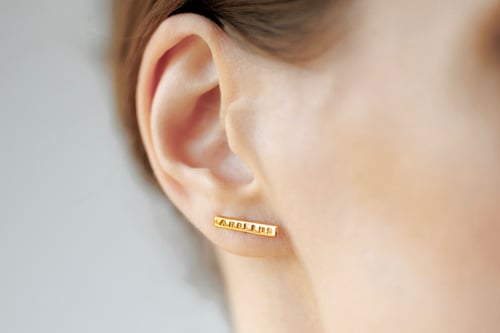 Image of MINI silver earrings with gilding and without with inscription in Latin