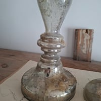 Image 4 of Wonderful Weathered  Antique Mercury Glass Candlestick Holder