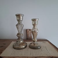 Image 1 of Wonderful Weathered  Antique Mercury Glass Candlestick Holder