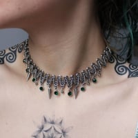 Image 3 of Stainless steel zigzag chainmail necklace green