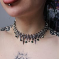 Image 4 of Stainless steel zigzag chainmail necklace green