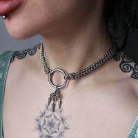 Image 2 of Stainless steel chainmail welded O ring necklace with diamond spike charm