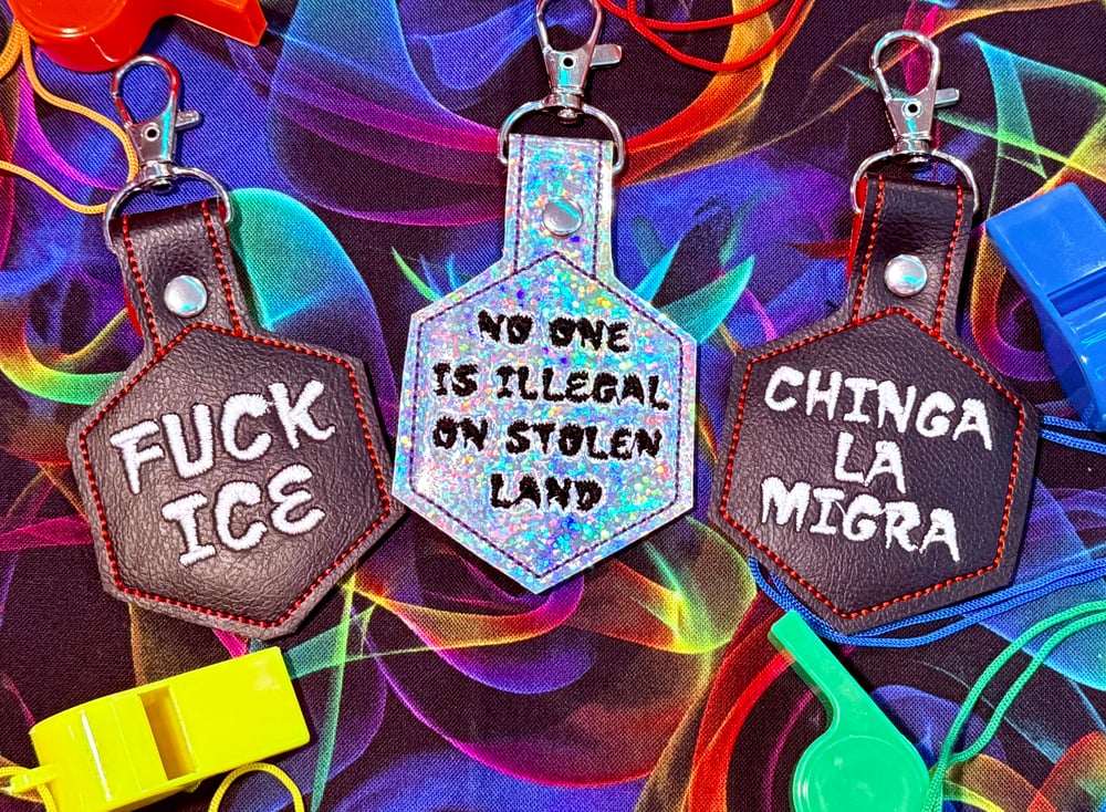 Image of Embroidered Tag: Protest Phrases (assorted)
