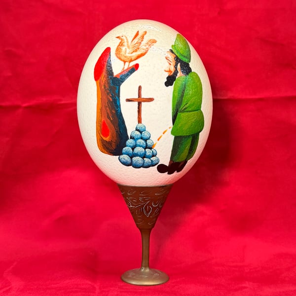 Image of Painted Ostrich Egg on Pedestal 1