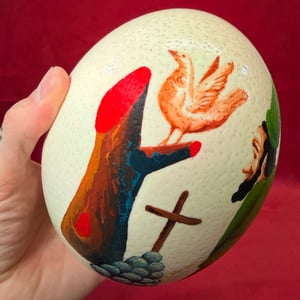 Image of Painted Ostrich Egg on Pedestal 1