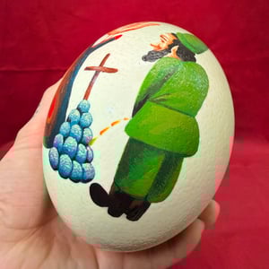 Image of Painted Ostrich Egg on Pedestal 1