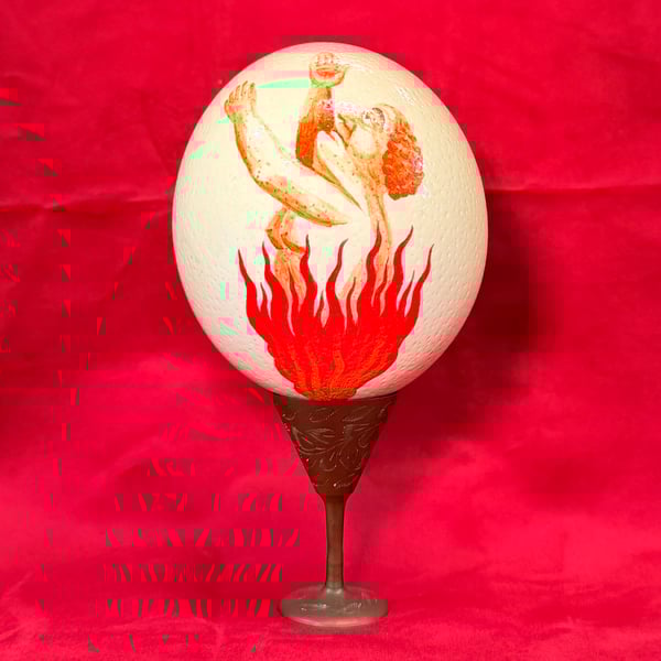 Image of Painted Ostrich Egg on Pedestal 2