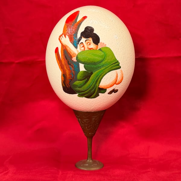 Image of Painted Ostrich Egg on Pedestal 3