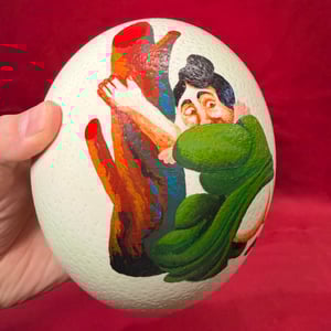 Image of Painted Ostrich Egg on Pedestal 3