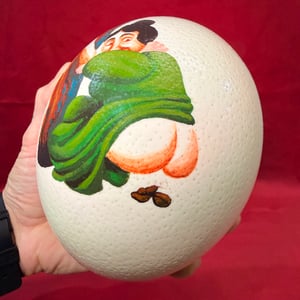 Image of Painted Ostrich Egg on Pedestal 3