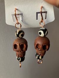 Image 1 of Wood Skull Earrings
