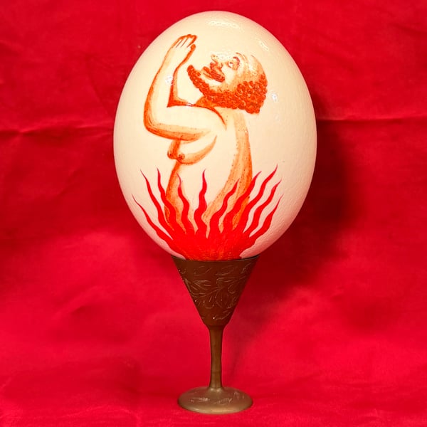 Image of Painted Ostrich Egg on Pedestal 5
