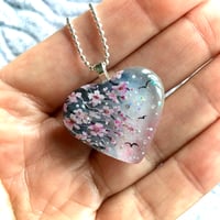 Image 4 of Cherry Blossom Grey Resin Mini Heart Pendant