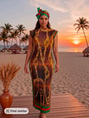 Elegant Chain Link Animal Print Streachy Dress & Scarf Set