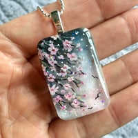 Image 1 of Cherry Blossom on Grey Abstract Resin Pendant