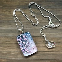 Image 4 of Cherry Blossom on Grey Abstract Resin Pendant