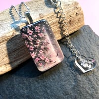Image 2 of Cherry Blossom on Grey Abstract Resin Pendant