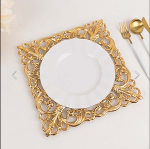 Image of Gold Acrylic  square flower charger plates 13  inch 