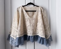 Image 1 of Upcycled Vintage Table Cloth Ruffled Boho Top