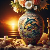 Image 1 of DOLPHIN DREAMSCAPE HANDPAINTED VASE