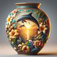 Image 2 of DOLPHIN DREAMSCAPE HANDPAINTED VASE