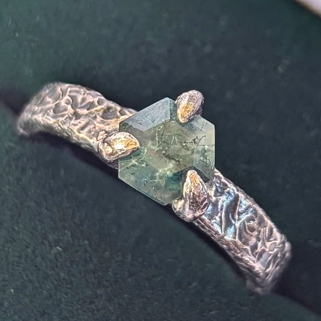 Moss Agate Medieval Ring 