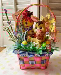Vintage Funny Bunny Easter Spring Basket Decoration