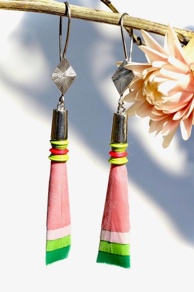 Image of Pink and green feathers