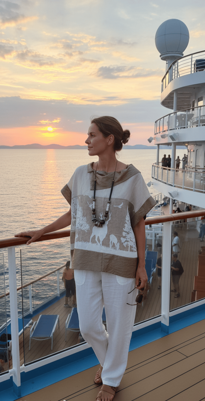 Image of linen beige and white top